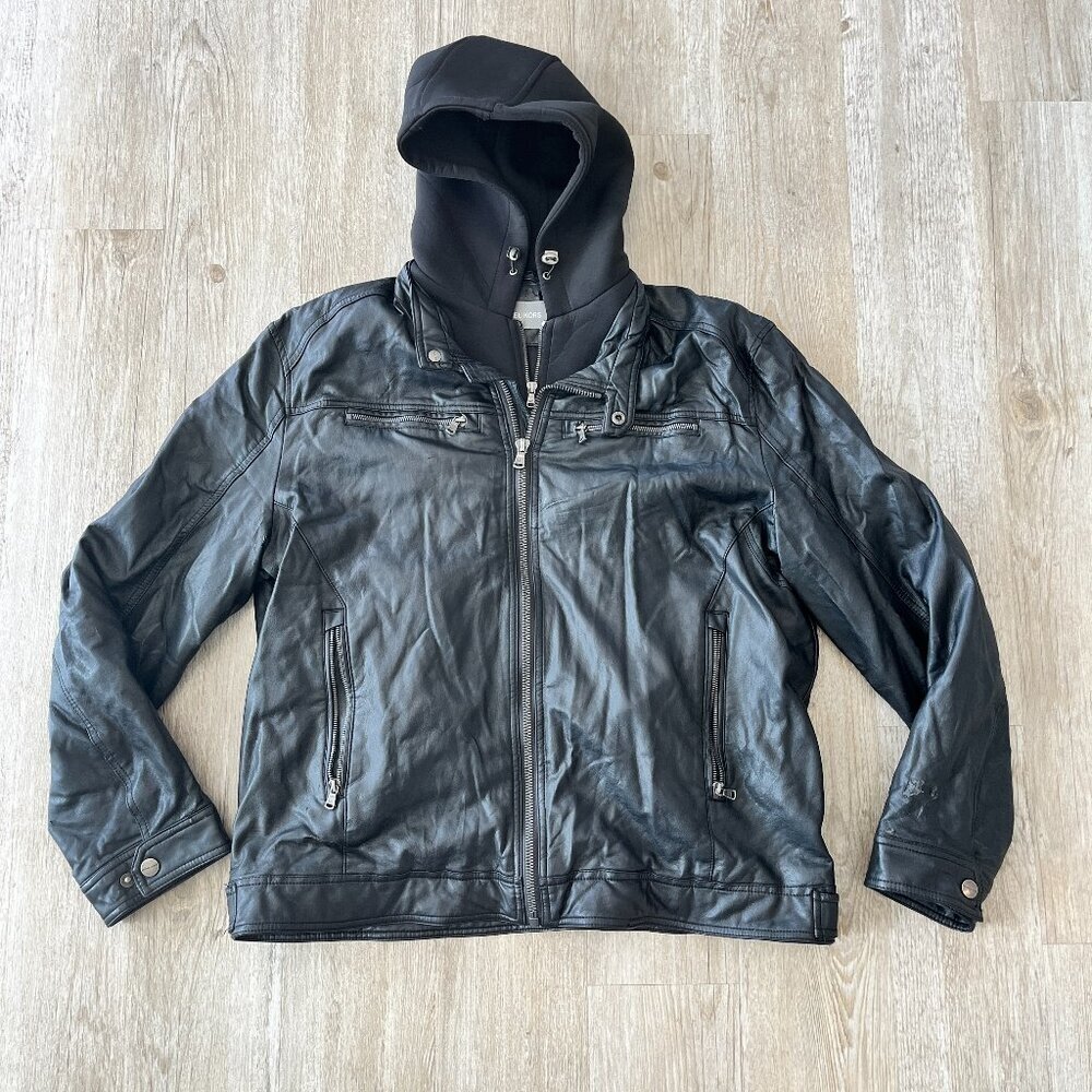Mens Michael Kors Black Faux Leather Coat with Hood - XXL